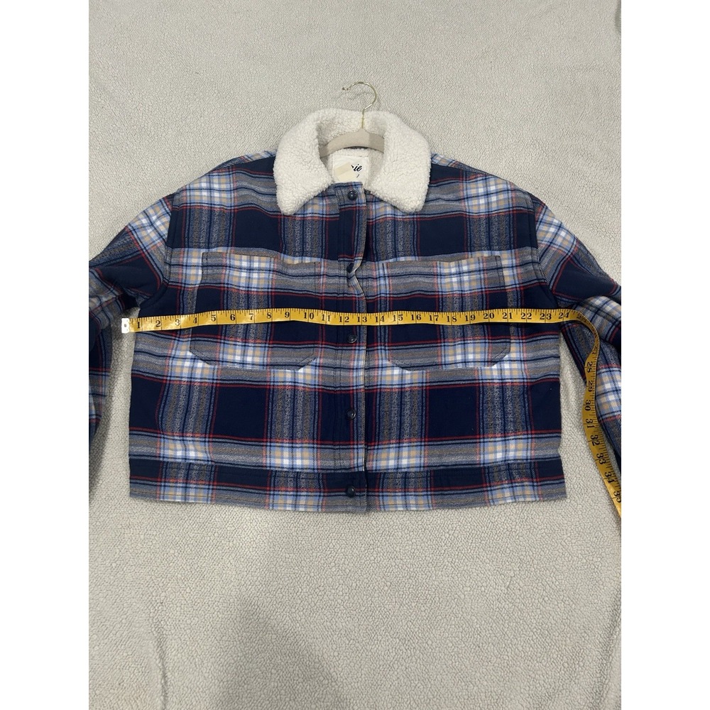 Aerie Cropped Sherpa Lined Shacket Jacket Sz Medium NWT Blue Plaid - Picture 5 of 7